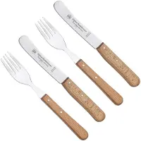 RÖR Solingen Ontbijtmes Buckels - Lemmet 11.5 cm - Set met Vork - Beukenhout - 4 delig set