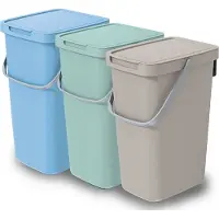 Keden GFT/rest afvalbakken set - 3x - 25L - beige/blauw/groen - 26 x 29 x 48 cm - afval scheiden