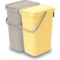 Keden GFT/rest afvalbakken set - 2x - beige/geel - 12L - 20 x 26 x 37 cm - afval scheiden