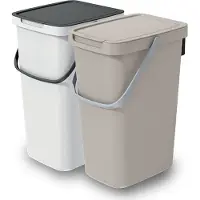 Keden GFT/rest afvalbakken set - 2x - 25L - beige/wit - 26 x 29 x 48 cm - afval scheiden