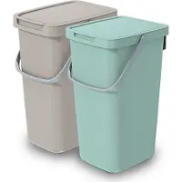Keden GFT/rest afvalbakken set - 2x - 25L - beige/groen - 26 x 29 x 48 cm - afval scheiden