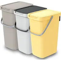 Keden GFT/rest afvalbakken set - 3x - beige/wit/geel - 12L - 20 x 26 x 37 cm - afval scheiden