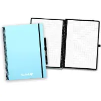 Bambook Colourful uitwisbaar notitieboek - Blauw - A4 - Geruite pagina's - Duurzaam, herbruikbaar whiteboard schrift - Met 1 gratis stift