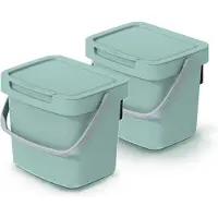 Keden GFT aanrecht afvalbak - 2x - mintgroen - 3L - afsluitbaar - 19 x 17 x 15 cm - klepje/hengsel - afval scheiden