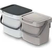 Keden GFT aanrecht afvalbakjes set - 2x - beige/wit - 3L - 19 x 17 x 15 cm - klepje/hengsel