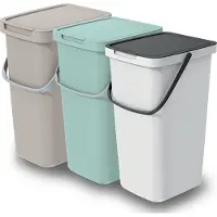 Keden GFT/rest afvalbakken set - 3x - 25L - beige/groen/wit - 26 x 29 x 48 cm - afval scheiden