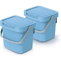 Keden GFT aanrecht afvalbak - 2x - lichtblauw - 3L - afsluitbaar - 19 x 17 x 15 cm - klepje/hengsel - afval scheiden