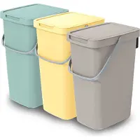 Keden GFT/rest afvalbakken set - 3x - 25L - beige/groen/geel - 26 x 29 x 48 cm - afval scheiden