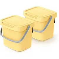 Keden GFT aanrecht afvalbak - 2x - geel - 3L - afsluitbaar - 19 x 17 x 15 cm - klepje/hengsel - afval scheiden
