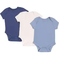 Sarcia.eu 3x Blauw-Witte Rompertjes/Bodysuits met Korte Mouwen, OEKO-TEX