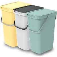 Keden GFT/rest afvalbakken set - 3x - wit/geel/groen - 12L - 20 x 26 x 37 cm - afval scheiden
