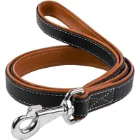 Waudog Soft Hondenriem / Hondenlijn - Echt Leder - Zwart - Breedte: 25 mm - Lengte: 122 cm