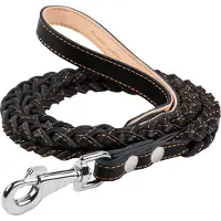 Waudog Classic Hondenriem - Gevlochten (vierkant) - Leder - Zwart - Breedte: 20 mm - Lengte: 122 cm