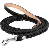 Waudog Classic Hondenriem - Gevlochten (rond) - Leder - Zwart - Diameter: 16 mm - Lengte: 122 cm