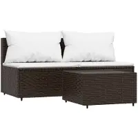 vidaXL 3-delige Loungeset met kussens poly rattan bruin