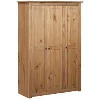 The Living Store Kledingkast 3 Deuren - Massief Grenenhout - 118x50x171.5 cm - Natuurlijke houtkleur