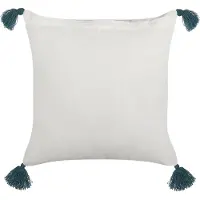 Beliani Decoratieve kussens, Sierkussen bloemenpatroon katoen wit/blauw met kwastjes 45 x 45 cm RUMEX (45 x 45 cm)