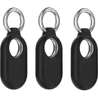 Telestore 3 stuks - Premium sleutelhanger hoesje geschikt voor Samsung Smarttag 2 | Samsung SmartTag2 Hoes - Case - Siliconen - Sleutelhanger - case met sleutelring - Zwart