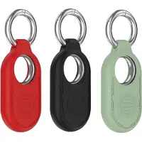 Telestore 3 stuks - Premium sleutelhanger hoesje geschikt voor Samsung Smarttag 2 | Samsung SmartTag2 Hoes - Case - Siliconen - Sleutelhanger - case met sleutelring - Zwart, rood en groen