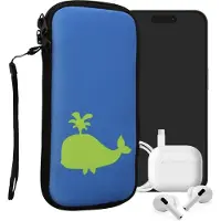 Kwmobile hoesje voor smartphones XXL - 7" - hoes van Neopreen - Walvis silhouet design - neon groen / blauw - binnenmaat 17,7 x 8,5 cm