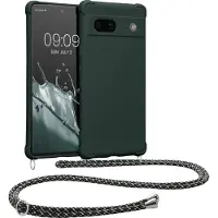 Kwmobile telefoonhoesjegeschikt voor Google Pixel 7a - Hoesje van siliconen met telefoonkoord - In mosgroen