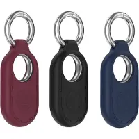 Telestore 3 stuks - Premium sleutelhanger hoesje geschikt voor Samsung Smarttag 2 | Samsung SmartTag2 Hoes - Case - Siliconen - Sleutelhanger - case met sleutelring - Zwart, rood en blauw