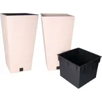 Prosperplast Plantenpot/bloempot - 2x - buiten - kunststof - wit - Eco wood look - D24 x H45 cm