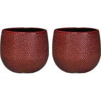 Mica Decorations Bloempot - Set van 3x stuks - bordeaux - keramiek - 16 x 14 cm - plantenpotten