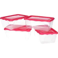 Hega hogar Vershoudbakjes - set 4x stuks - 1 liter - transparant/roze - L18 x B12 x H12 cm - Mealprep - Maaltijden bewaren