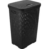 Hega hogar Wasmand met deksel Rotan - antraciet - kunststof - 60L - 34 x 43 x 62 cm - Wasmanden