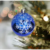 Gerimport Kerstballen gedecoreerd - 12x st - 6 cm - kunststof - blauw - Kerstbal