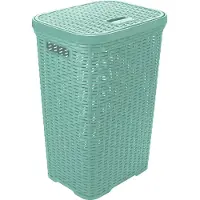 Hega hogar Wasmand met deksel Rotan - mintgroen - kunststof - 60L - 34 x 43 x 62 cm - Wasmanden