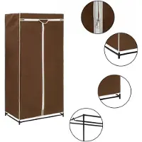 The Living Store Kledingkast - Bruin - 75 x 50 x 160 cm - Ijzeren buis en polyester
