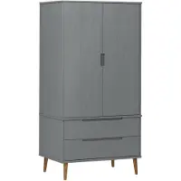 The Living Store MOLDE Kledingkast - 90 x 55 x 175 cm - Grijs - Massief grenenhout met uv-vernis