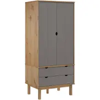 The Living Store OTTA Houten Kledingkast - 76.5 x 53 x 172 cm - Massief grenenhout - Bruin en grijs