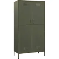 The Living Store Kledingkast - Olijfgroen - Staal - 90 x 50 x 180 cm - 4 verstelbare schappen