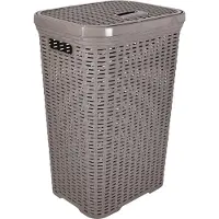 Hega hogar Wasmand met deksel Rotan - taupe - kunststof - 60L - 34 x 43 x 62 cm - Wasmanden