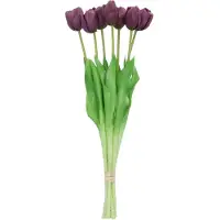 DK Design Kunst tulpen boeket - 7x stuks - donker paars - real touch - 43 cm - Kunstbloemen