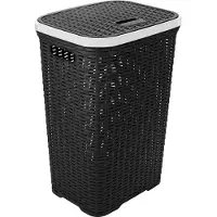 Hega hogar Wasmand met deksel Rotan - antraciet - kunststof - 60L - 34 x 43 x 62 cm - Wasmanden