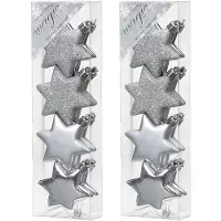 Merkloos 16x stuks kunststof kersthangers sterren zilver 6 cm kerstornamenten - Kersthangers