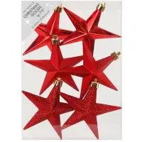 Merkloos Inge Christmas goods Kersthangers - 6x - sterren - rood - 10 cm - Kersthangers