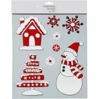 Merkloos 1x stuks velletjes raamstickers sneeuwversiering rood/wit 34,5 cm - Feeststickers