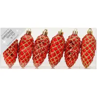 Merkloos Christmas goods Kersthangers - 6x - dennenappels - rood - 9 cm - Kersthangers