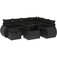 vidaXL 8-delige tuinmeubelset met kussens, zwart, polyrotan