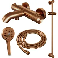 Brauer Copper Carving thermostatische badkraan met glijstang en 3 standen handdouche geborsteld koper PVD