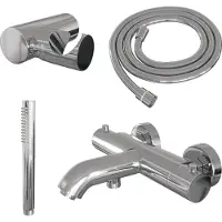 Brauer Edition Badthermostaat Met Badset - Staafhanddouche - Chroom - Messing - Kranen, Douchekranen, Douchesets, Opbouw Douchesets, Glijstangsets Met - Kranen, Douchekranen, Douchesets, Opbouw