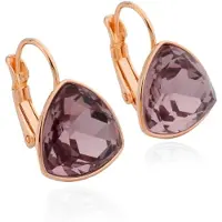 Deja Jewels Oorbellen met Hangers - Dames, Rosegoudkleurige Afwerking, Paarse Bolle Driehoek Glassteen