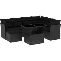 vidaXL 8-delige Loungeset met kussens poly rattan zwart