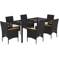 vidaXL 7-delige tuinset met kussens, zwart, polyrotan, glas