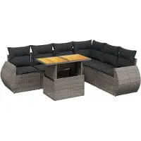 vidaXL 7-delige Loungeset met kussens poly rattan grijs